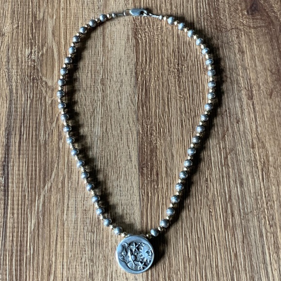 Celestial Pendant Two Tone Beaded Necklace - Picture 3 of 5